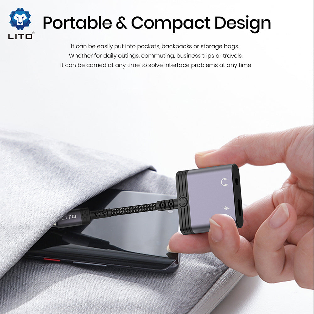 Adaptor Audio USB-C - USB-C / 3.5mm Lito LA04T, Negru