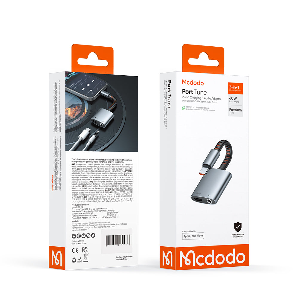Adaptor Audio USB-C - USB-C / 3.5mm McDodo CA-3120, Gri