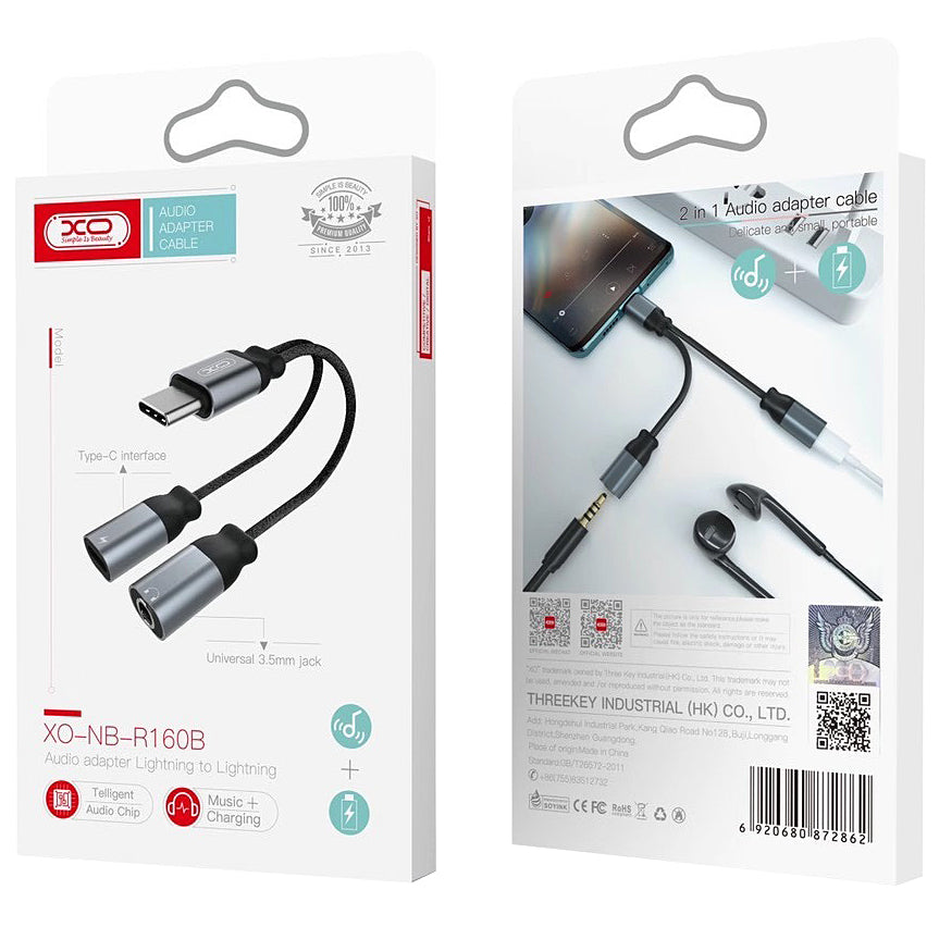 Adaptor Audio USB-C - USB-C / 3.5mm XO Design NBR160B, Negru