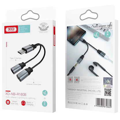 Adaptor Audio USB-C - USB-C / 3.5mm XO Design NBR160B, Negru