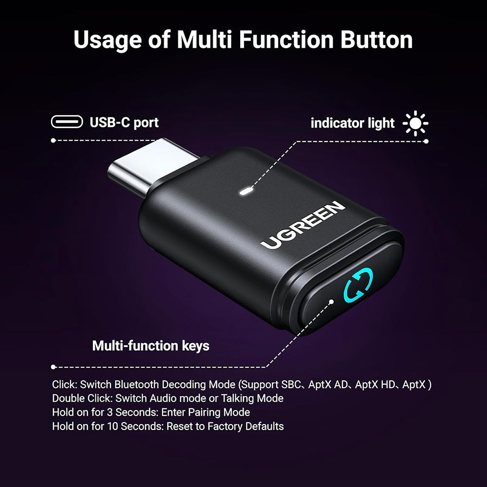 Adaptor Bluetooth USB-C UGREEN BT501, Negru