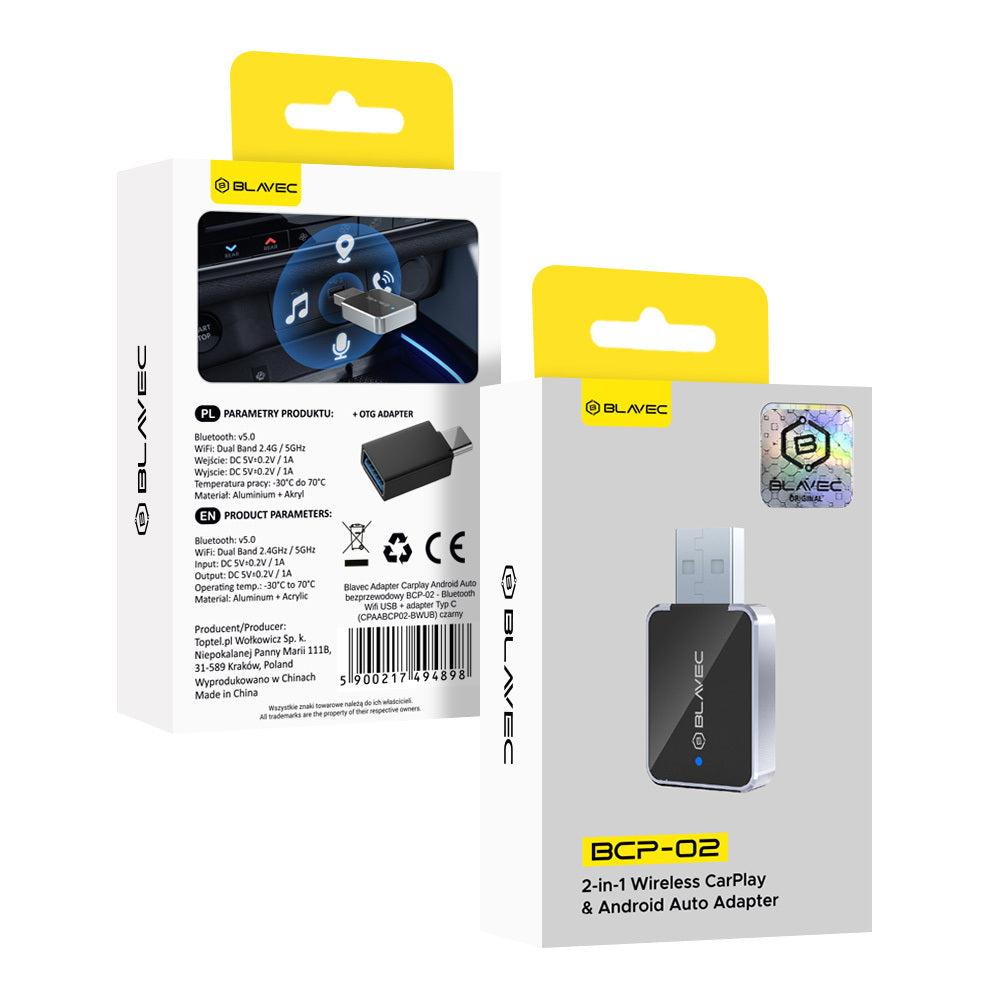 Adaptor Carplay / Android Auto Wireless Blavec BCP-02 pentru Apple iPhone / Android Series