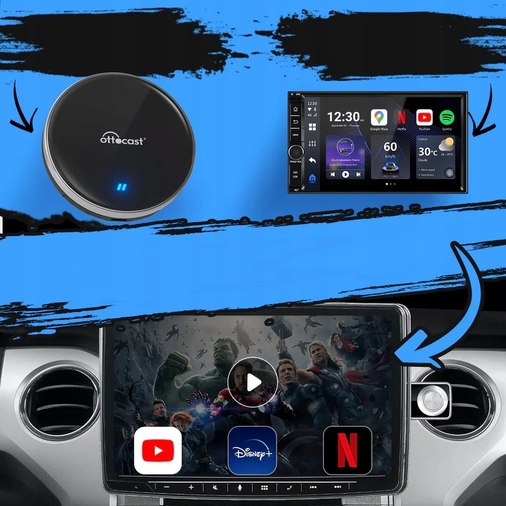 Adaptor Carplay / Android Auto Wireless Ottocast OttoAibox P3 Lite pentru Apple iPhone / Android Series