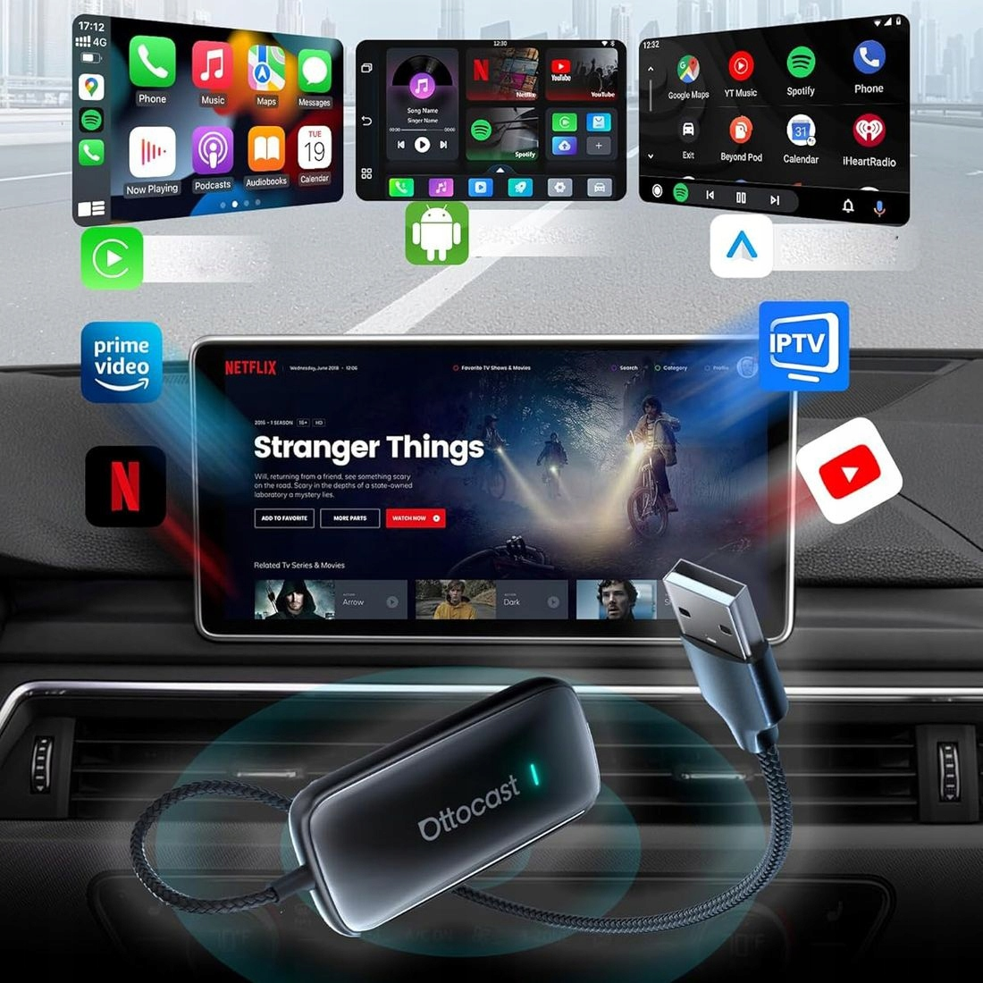 Adaptor Carplay / Android Auto Wireless Ottocast Play2Video Ultra pentru Apple iPhone / Android Series CA515-T