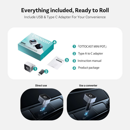Adaptor Carplay / Android Auto Wireless Ottocast Mini Cube Style C pentru Apple iPhone / Android Series CP88-T3