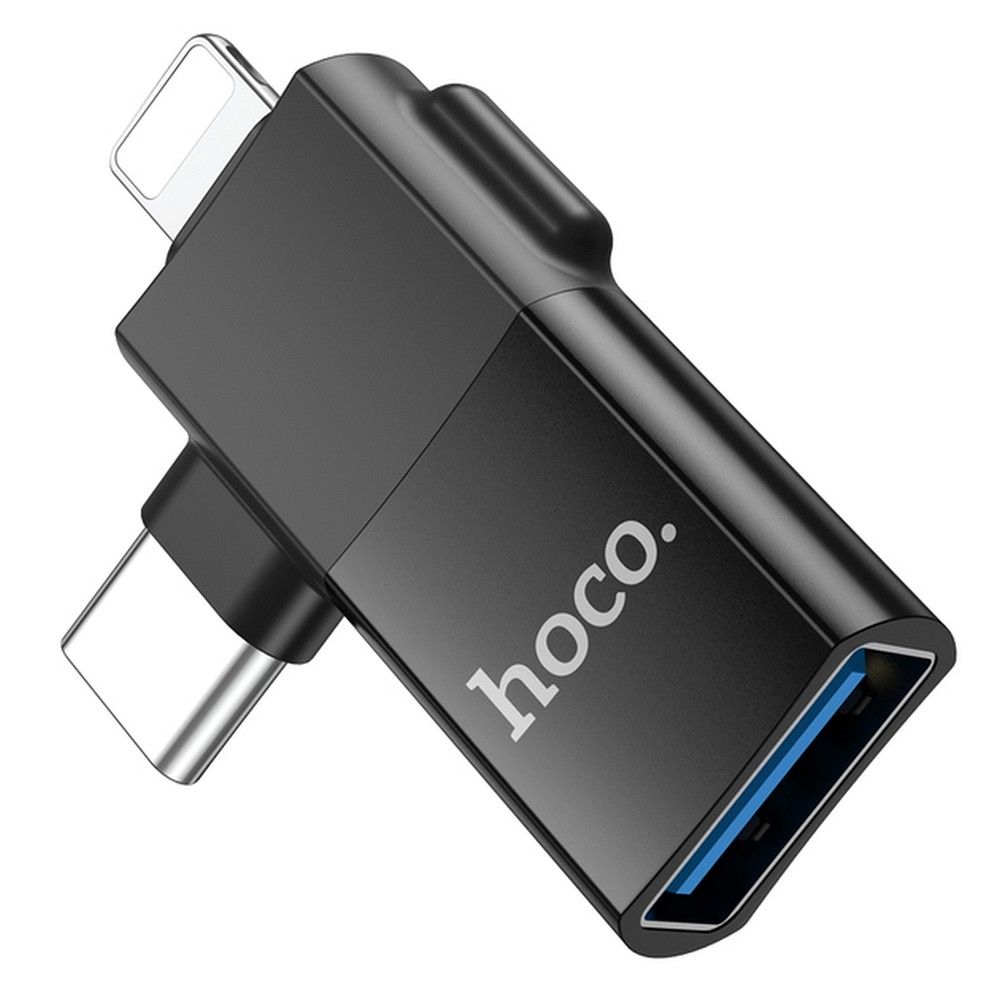 Adaptor OTG USB-C / Lightning - USB-A HOCO UA17, Negru