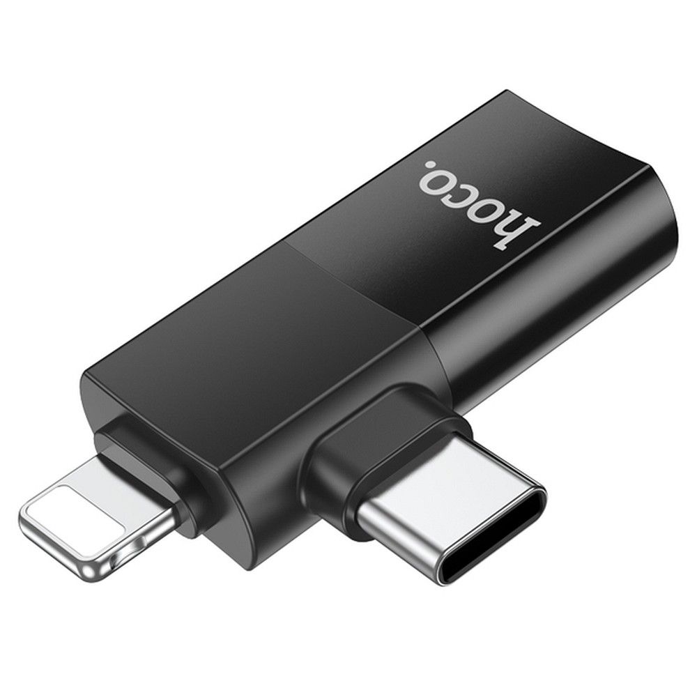 Adaptor OTG USB-C / Lightning - USB-A HOCO UA17, Negru