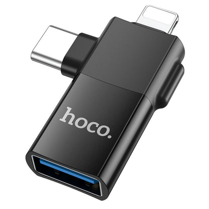 Adaptor OTG USB-C / Lightning - USB-A HOCO UA17, Negru