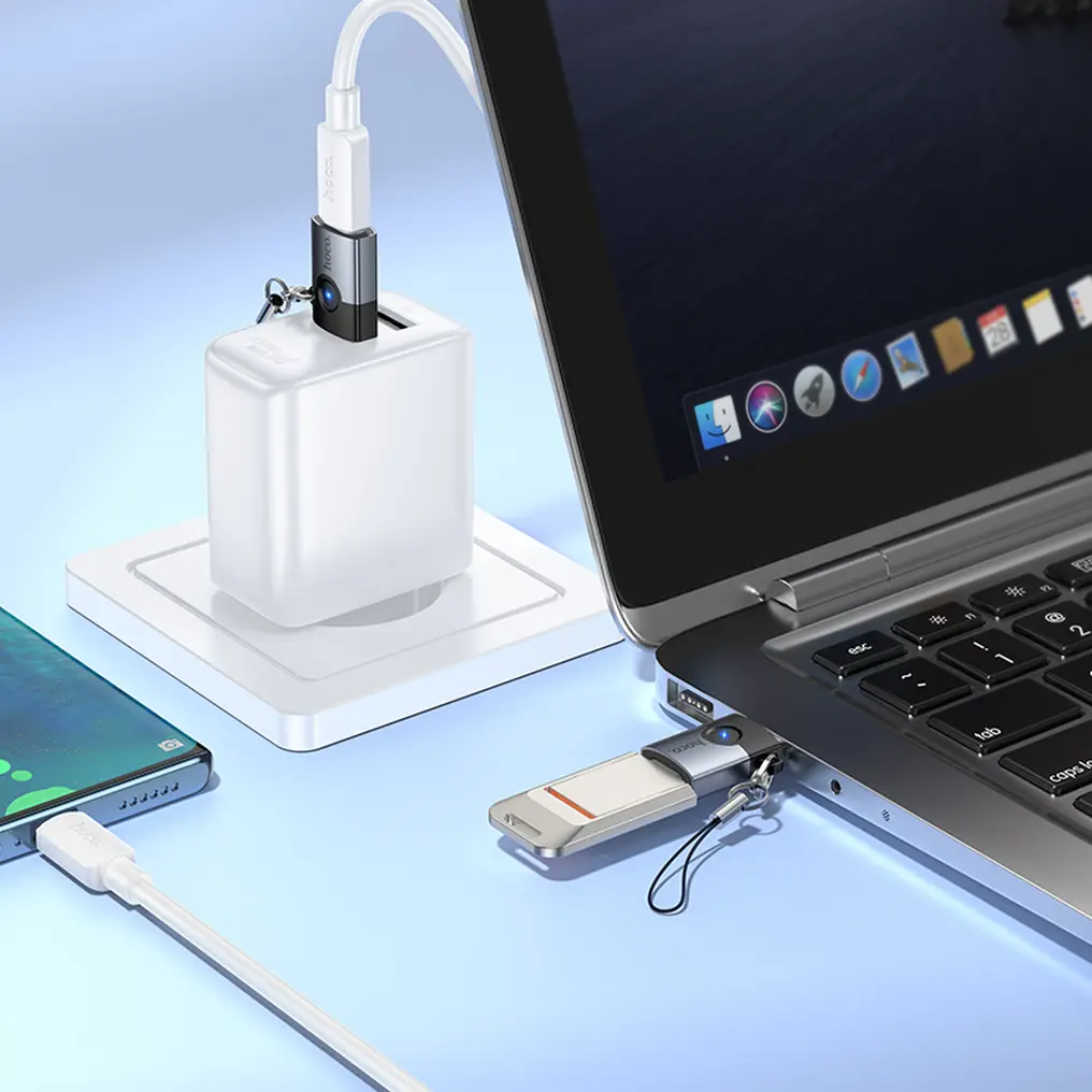 Adaptor Date si Incarcare USB-C - USB-A HOCO UA46B, Gri