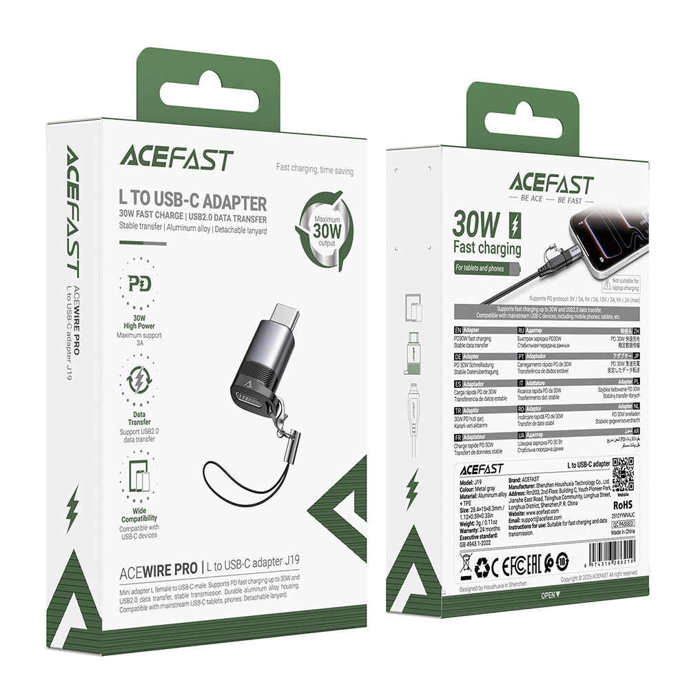 Adaptor Date si Incarcare Lightning - USB-C Acefast J19, Gri
