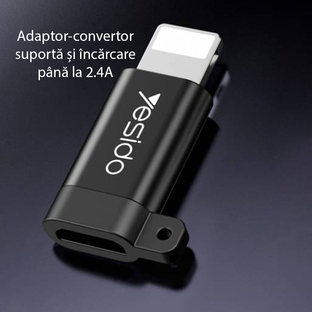 Adaptor Date si Incarcare microUSB - Lightning Yesido GS05, Negru
