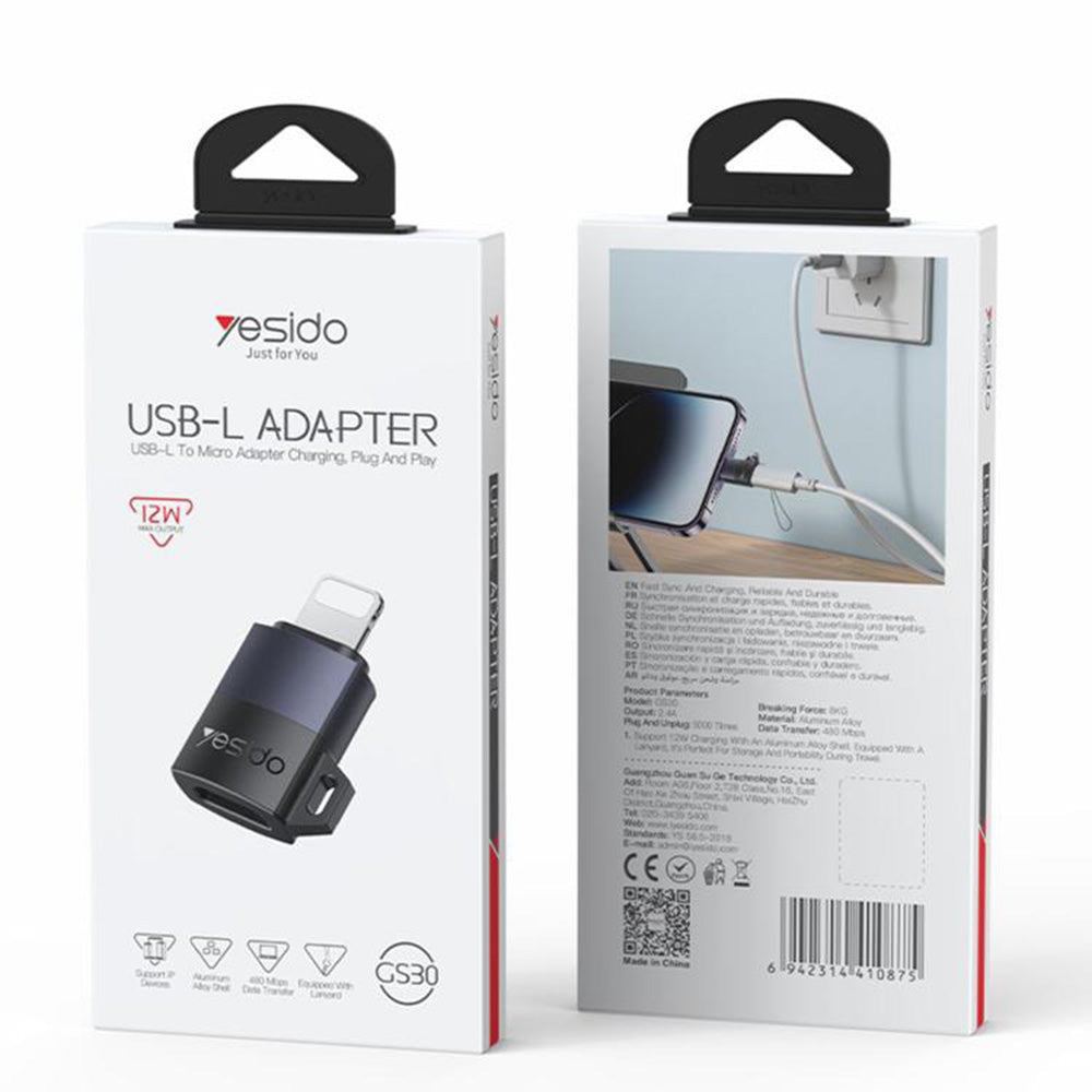 Adaptor Date si Incarcare microUSB - Lightning Yesido GS30, Gri