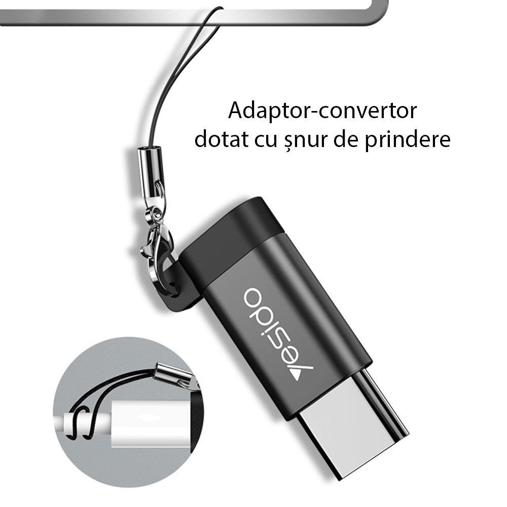 Adaptor Date si Incarcare microUSB - USB-C Yesido GS04, Negru