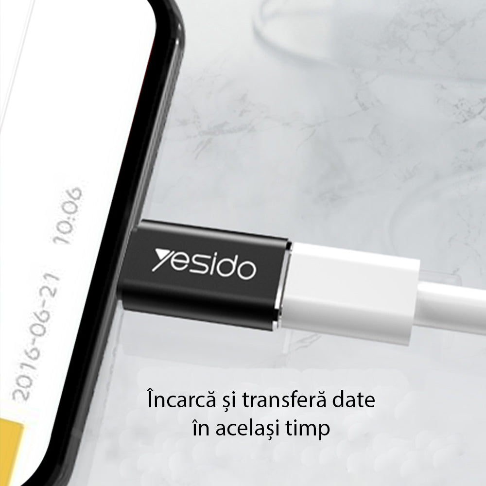 Adaptor Date si Incarcare USB-C - Lightning Yesido GS03, Negru
