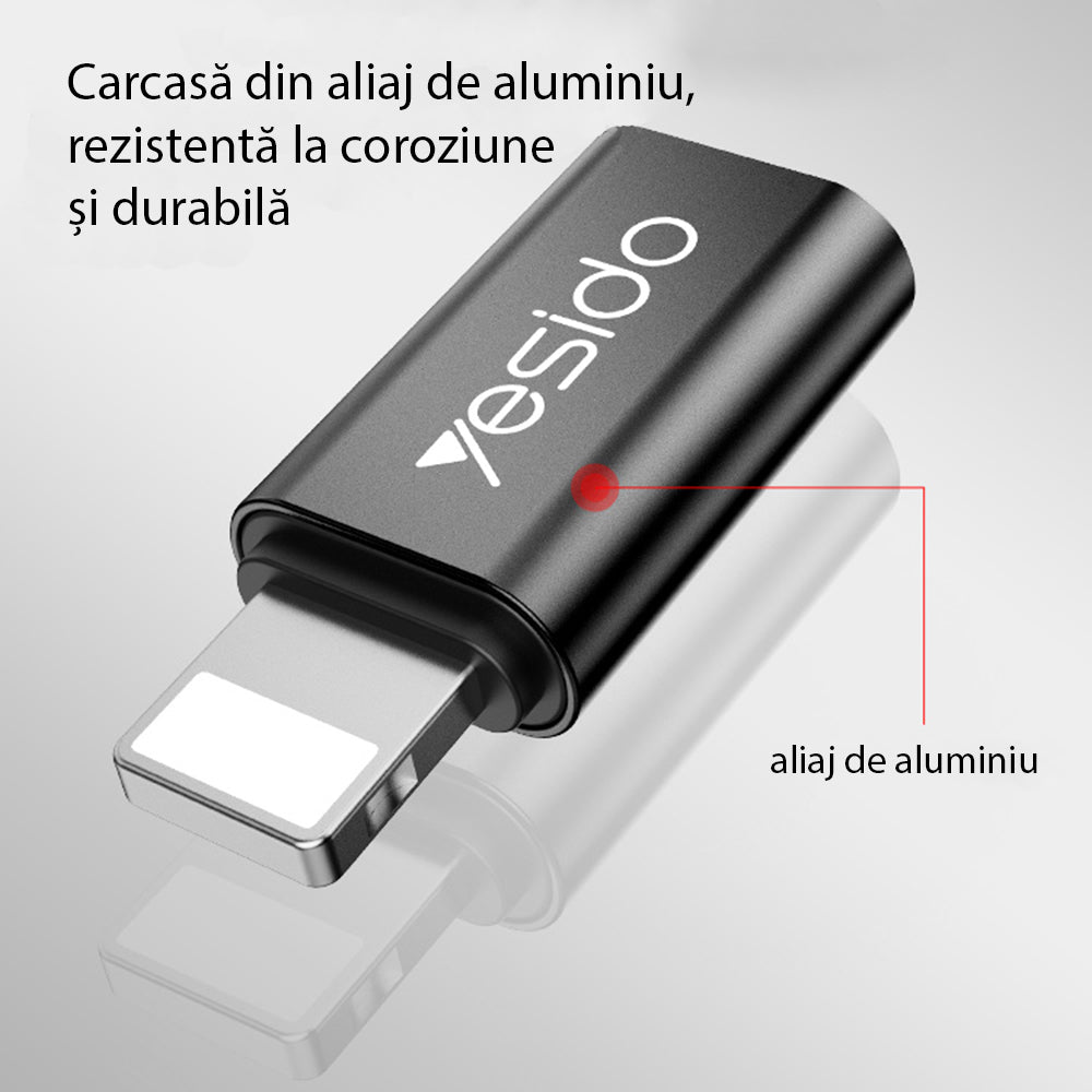 Adaptor Date si Incarcare USB-C - Lightning Yesido GS03, Negru