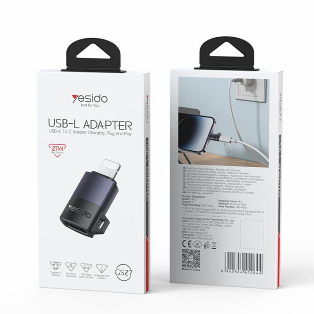 Adaptor Date si Incarcare USB-C - Lightning Yesido GS27, Gri