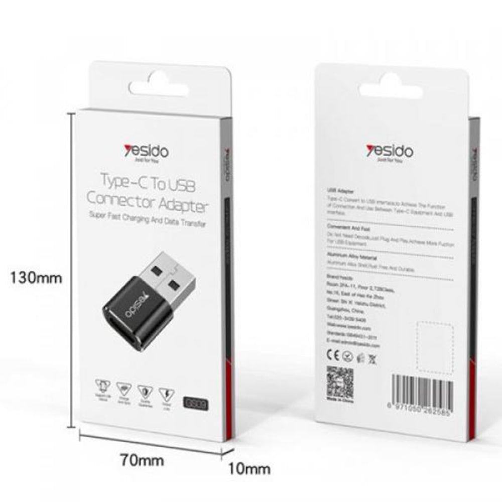 Adaptor Date si Incarcare USB-C - USB-A Yesido GS09, Negru