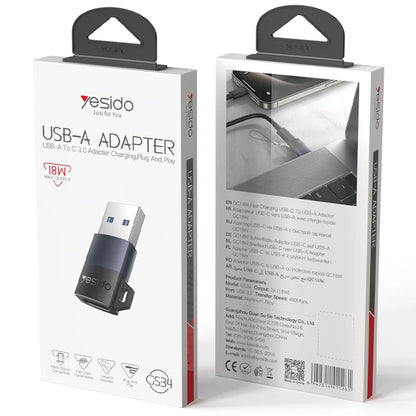 Adaptor Date si Incarcare USB-C - USB-A Yesido GS34, Gri