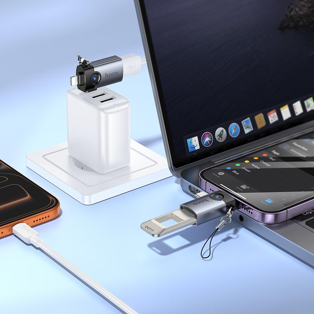 Adaptor OTG Lightning / USB-C - USB-A HOCO UA46D, Gri