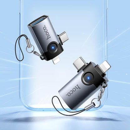 Adaptor OTG Lightning / USB-C - USB-A HOCO UA46D, Gri