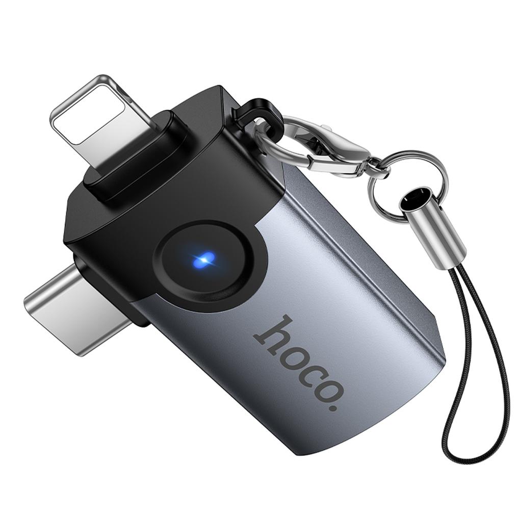 Adaptor OTG Lightning / USB-C - USB-A HOCO UA46D, Gri