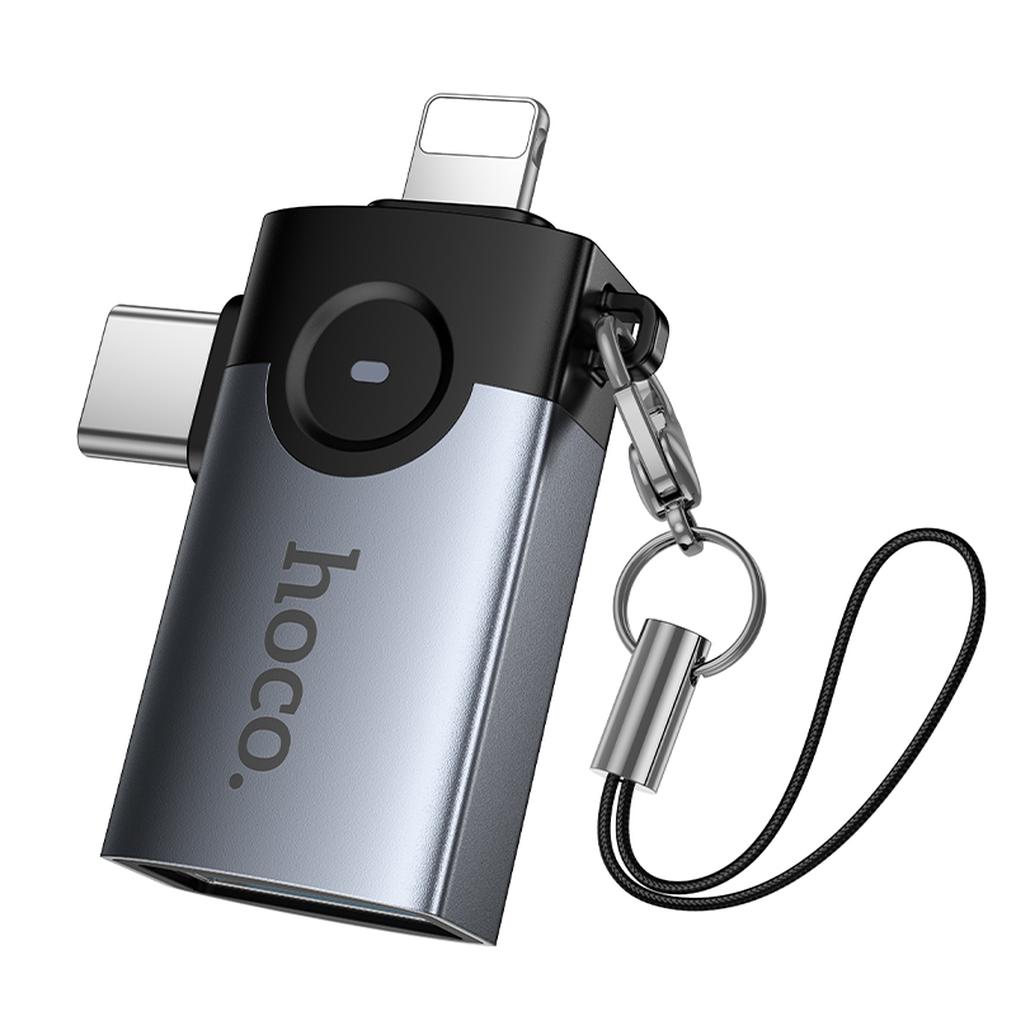 Adaptor OTG Lightning / USB-C - USB-A HOCO UA46D, Gri