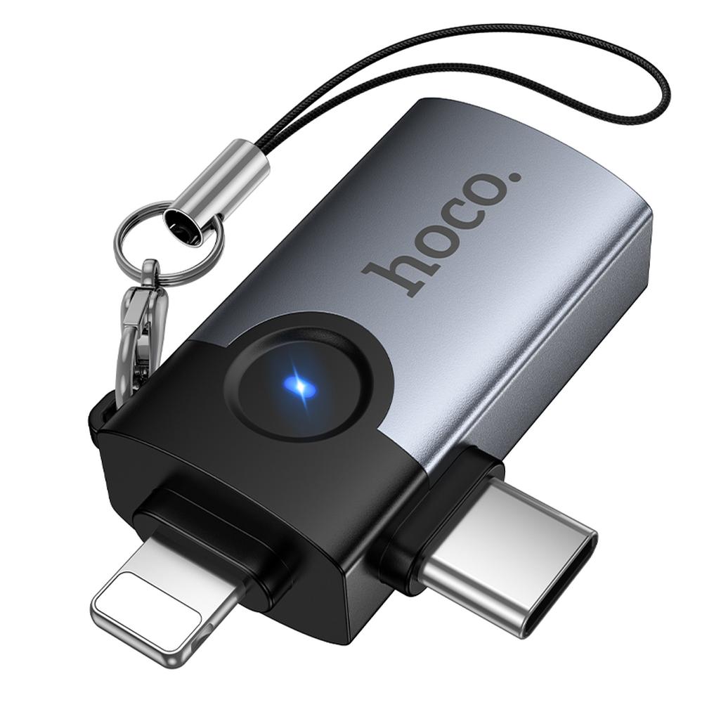 Adaptor OTG Lightning / USB-C - USB-A HOCO UA46D, Gri