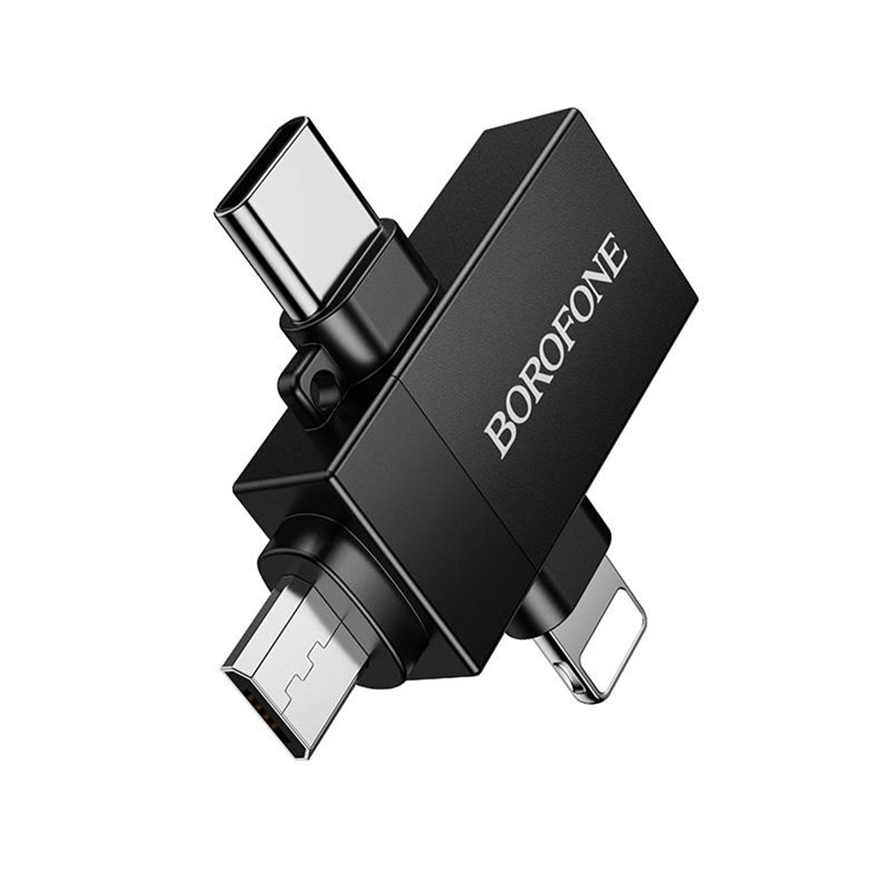 Adaptor OTG Lightning / microUSB / USB-C - USB-A Borofone BV26D, Negru