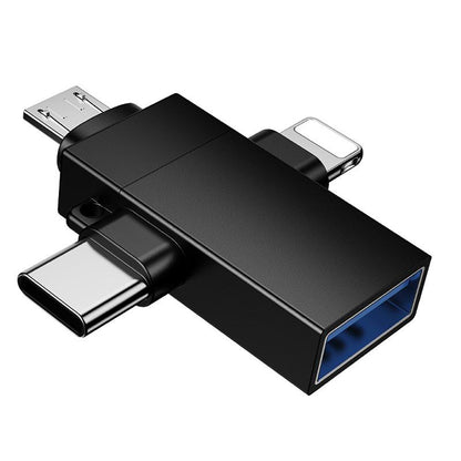 Adaptor OTG Lightning / microUSB / USB-C - USB-A Borofone BV26D, Negru