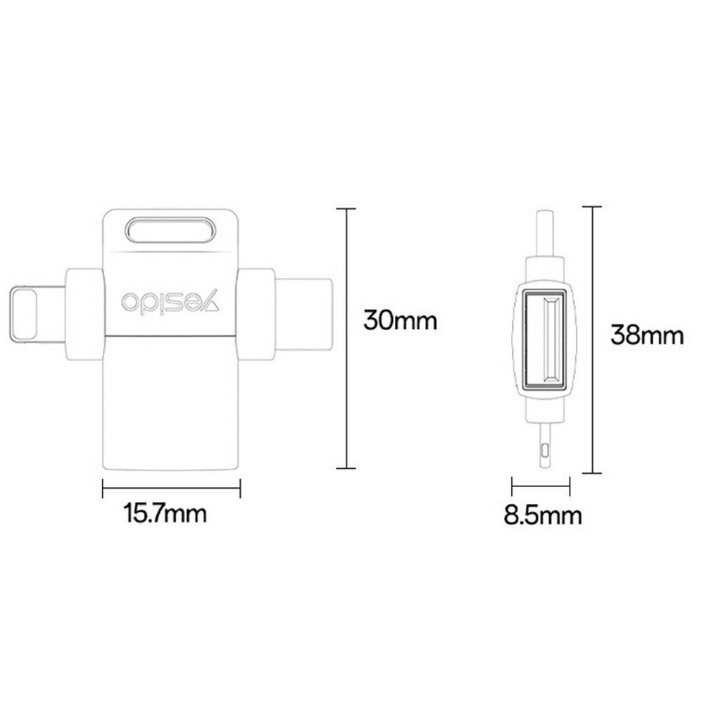Adaptor OTG Lightning / USB-C - USB-A Yesido GS35, Gri