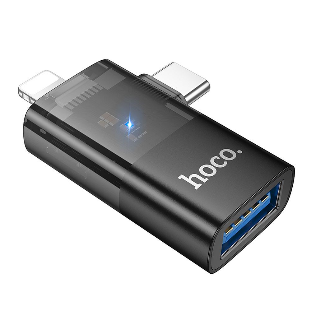 Adaptor OTG Lightning / USB-C - USB-A HOCO UA36E, Negru