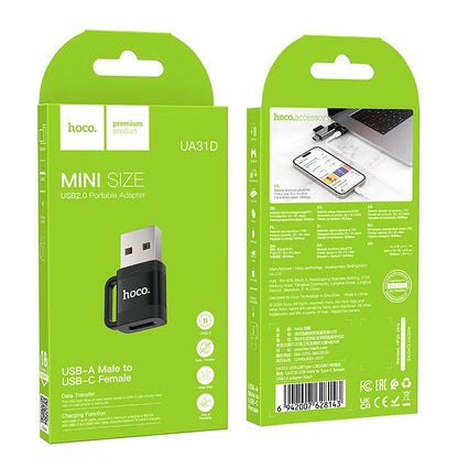 Adaptor Date si Incarcare USB-C - USB-A HOCO UA31D, Negru