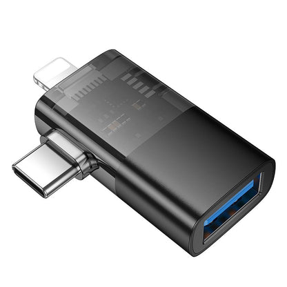 Adaptor OTG Lightning / USB-C - USB-A HOCO UA36E, Negru