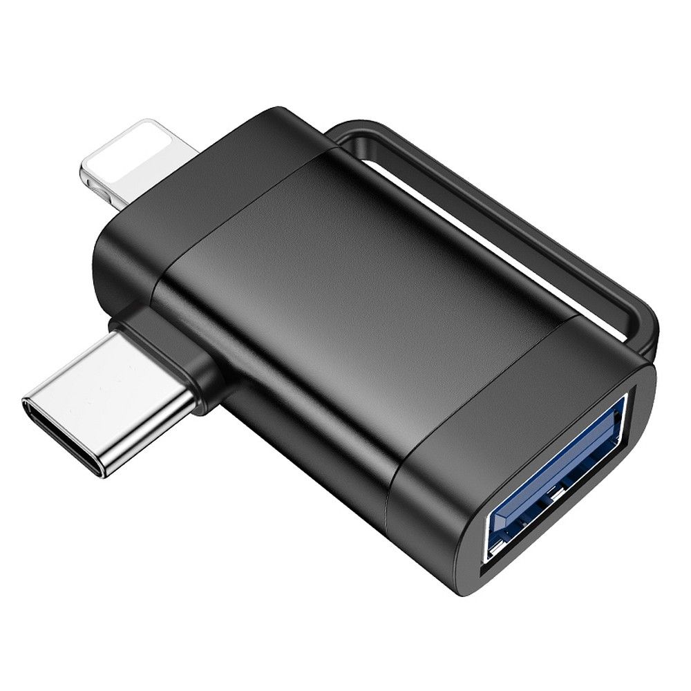 Adaptor OTG USB-C / Lightning - USB-A HOCO UA31F, Negru