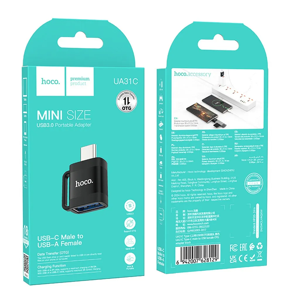 Adaptor OTG USB-C - USB-A HOCO UA31C, Negru
