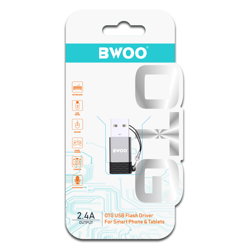 Adaptor Date si Incarcare USB-C - USB-A BWOO BZ-38, Gri