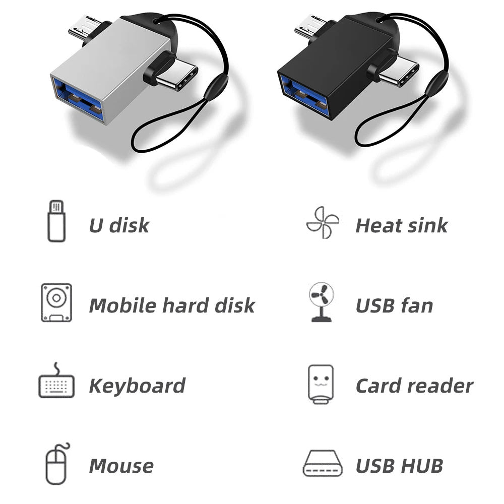Adaptor OTG microUSB / USB-C - USB-A Techsuit A15 AluCoreX, Negru