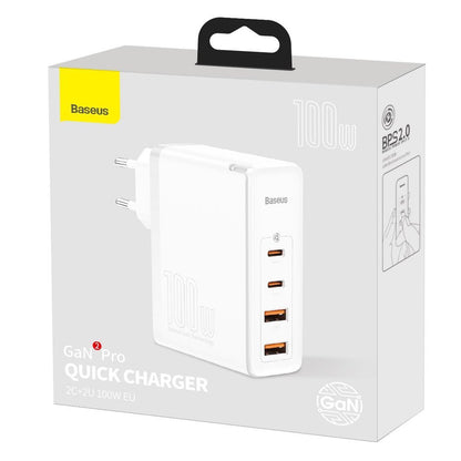 Ładowarka sieciowa Baseus GaN2 Pro, 100W, 3A, 2 x USB-A - 2 x USB-C, biała CCGAN2P-L02