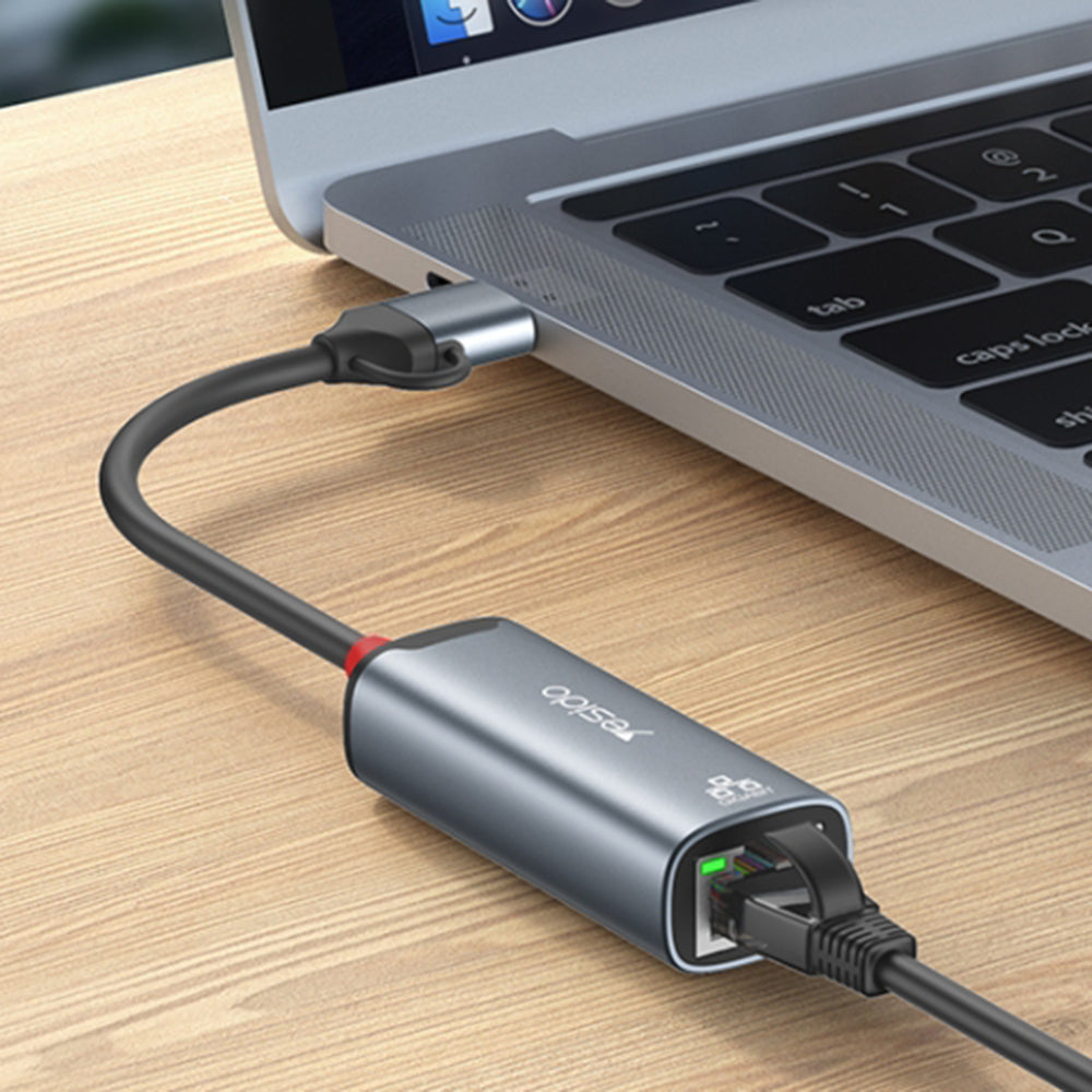 Adaptor Retea Yesido HB26, RJ45, USB / USB-C, Gri