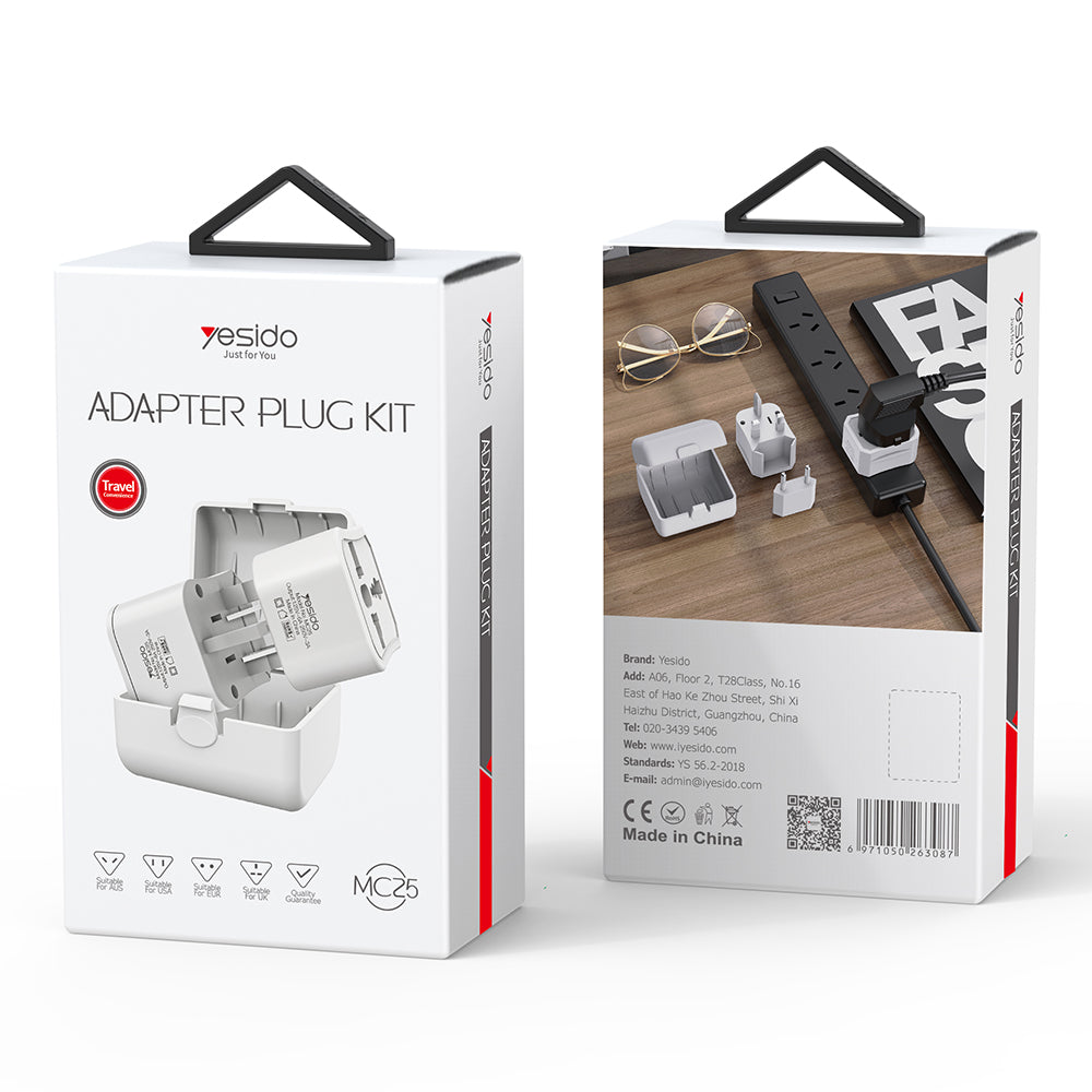 Adaptor Retea Yesido MC25 Travel CN/ US / EU / UK, Alb