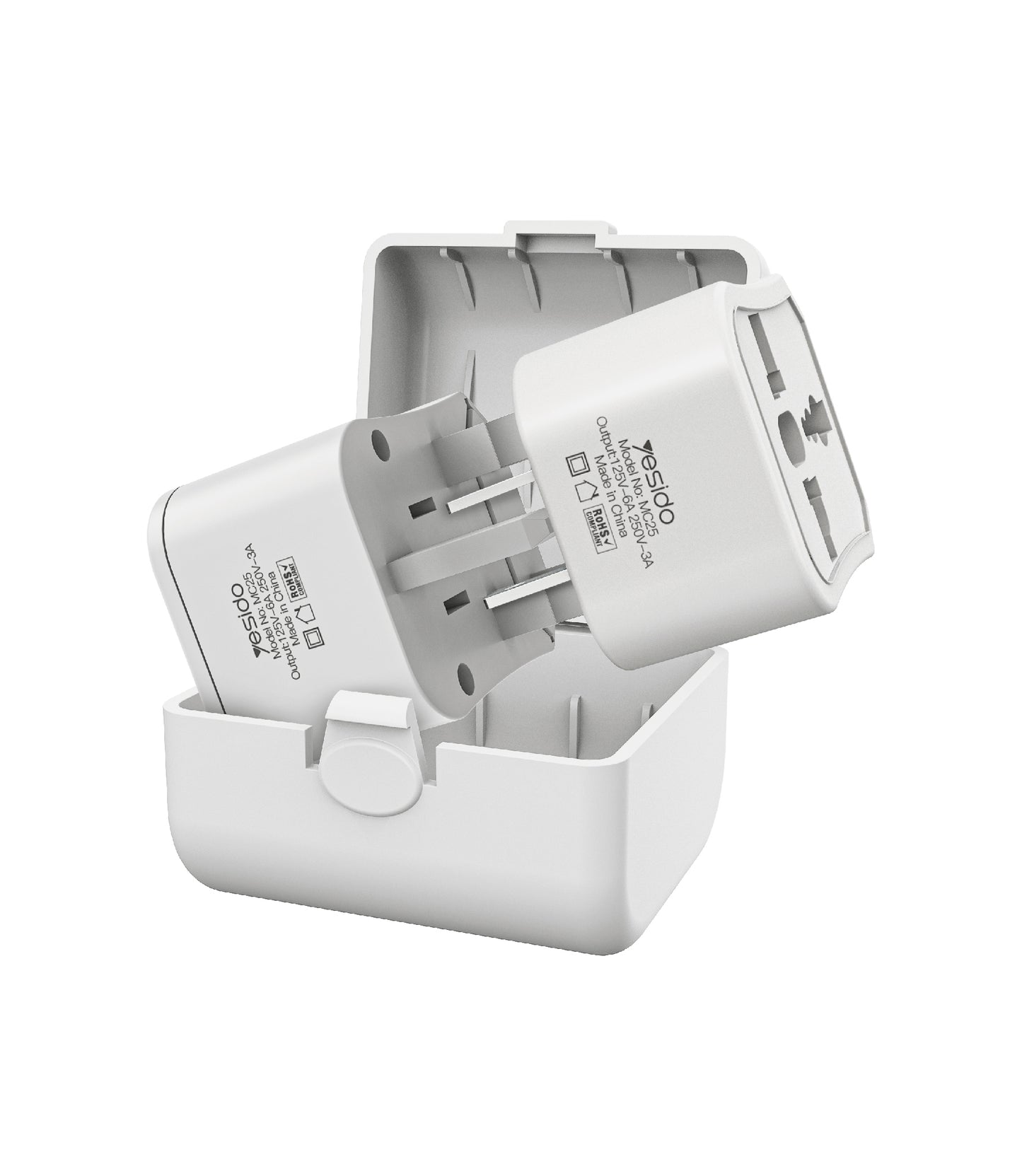 Adaptor Retea Yesido MC25 Travel CN/ US / EU / UK, Alb