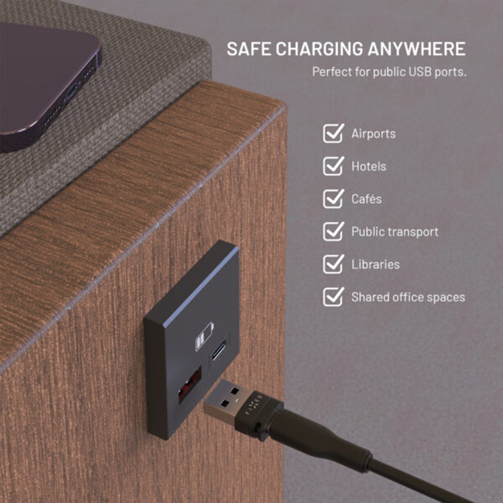 Adaptor USB Blocare Date Fixed, USB- A / USB-C, 2in1, Negru