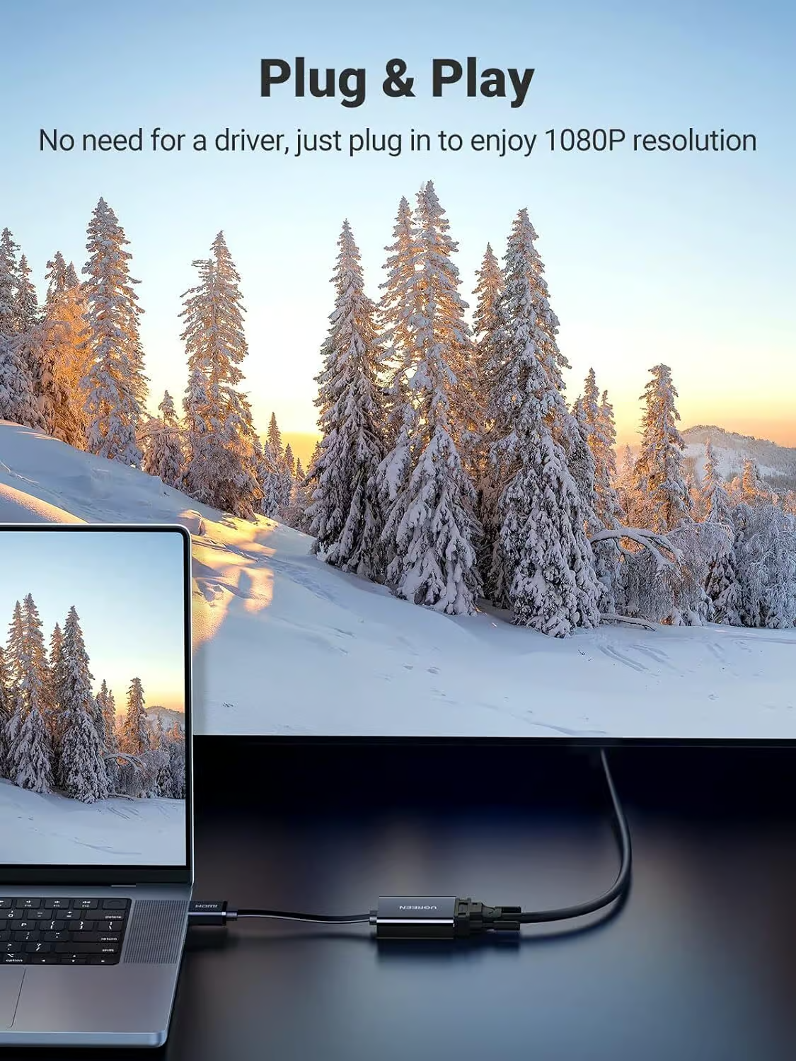 Adaptor Video UGREEN CM611 (90813), HDMI - VGA, 1080P, Negru
