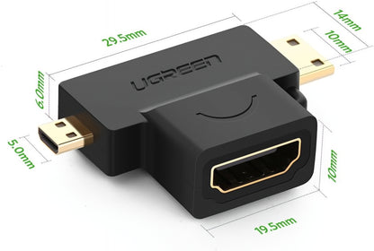 Adaptor Video UGREEN HD129, miniHDMI / microHDMI - HDMI, 1080P, Negru
