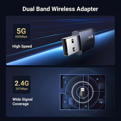 Adaptor Wireless UGREEN CM762 (35264), Dual Band, Wi-Fi 6, 600Mbps, Negru
