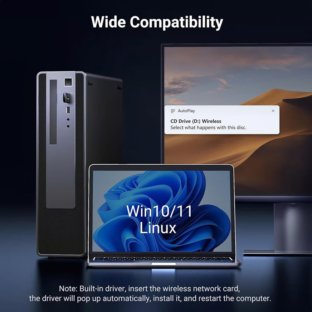 Adaptor Wireless UGREEN CM762 (35264), Dual Band, Wi-Fi 6, 600Mbps, Negru