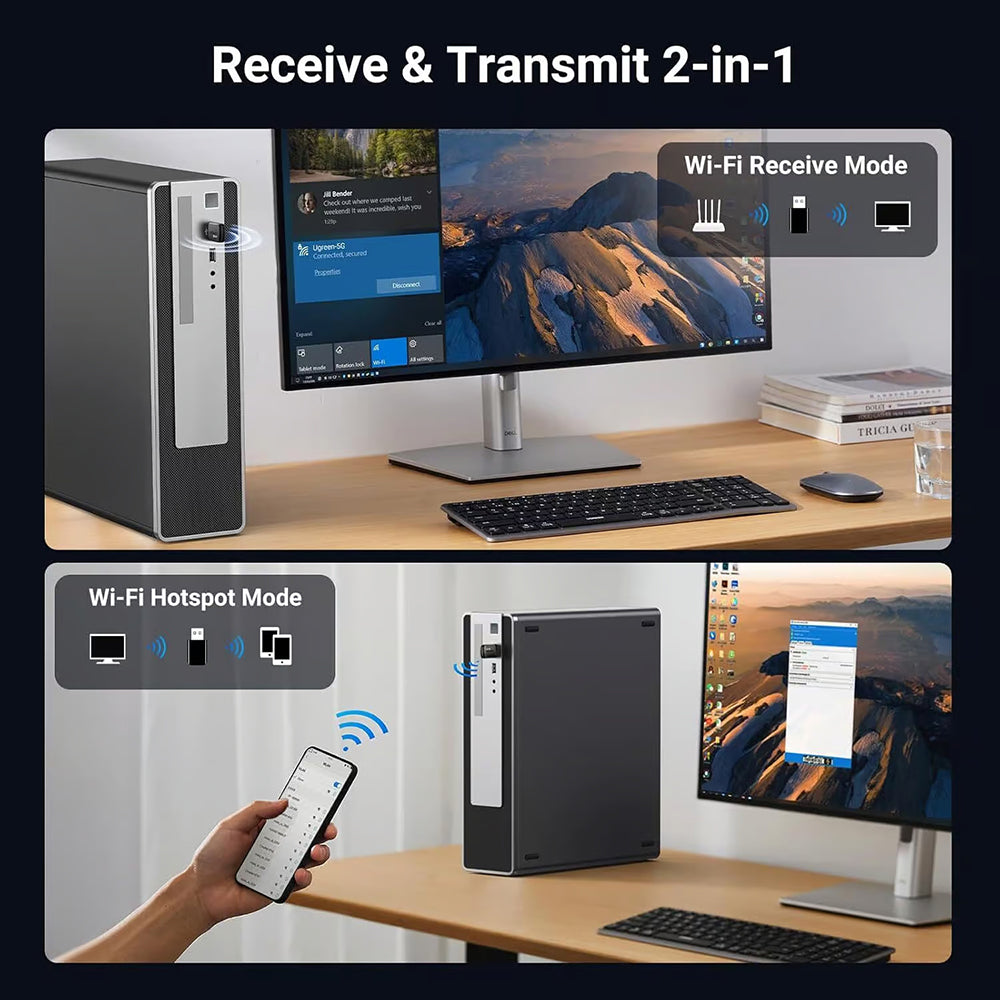 Adaptor Wireless UGREEN CM762 (35264), Dual Band, Wi-Fi 6, 600Mbps, Negru