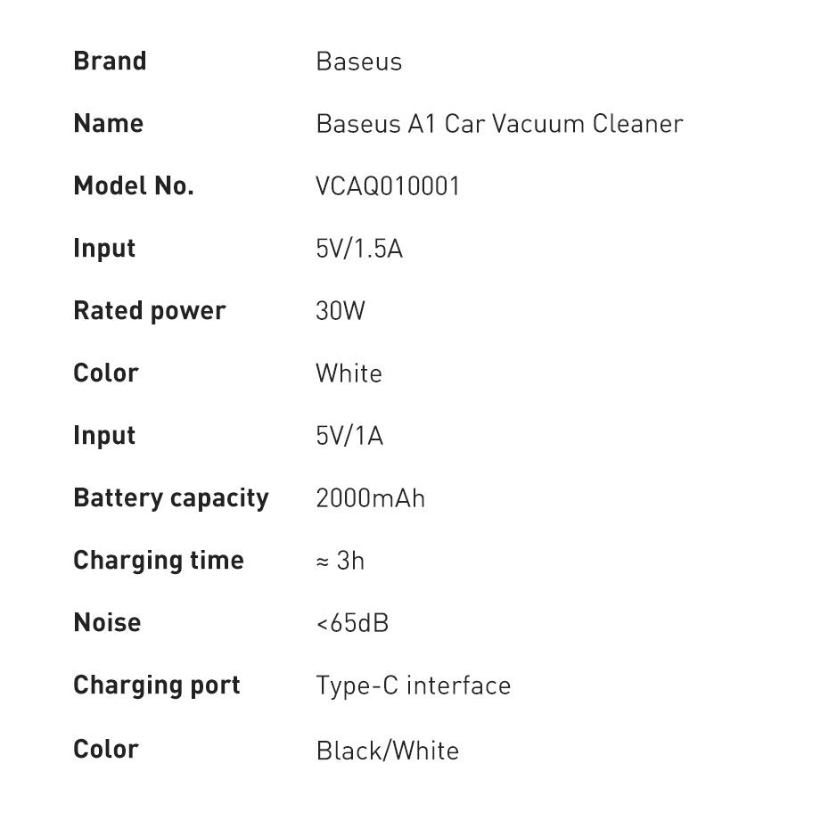 Aspirator Auto Baseus A1 VCAQ010002