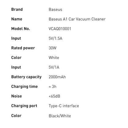 Aspirator Auto Baseus A1 VCAQ010002