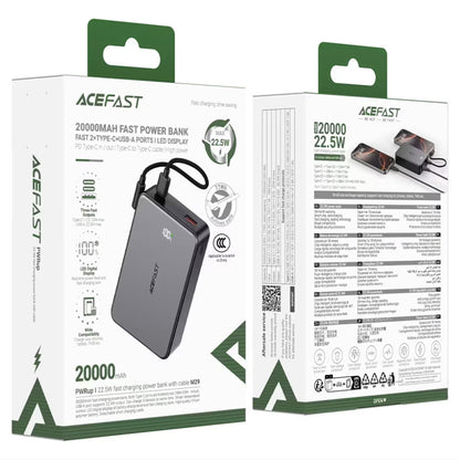 Baterie Externa Acefast M29, 20000mAh, 22.5W, QC + PD,  1 x USB-A - 2 x USB-C, Neagra